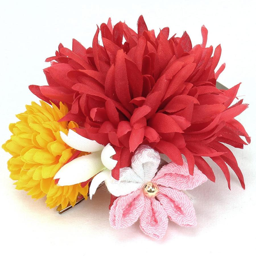 Kisste 浴衣 髪飾り バレッタ クリップ つまみ細工 花 菊 赤
