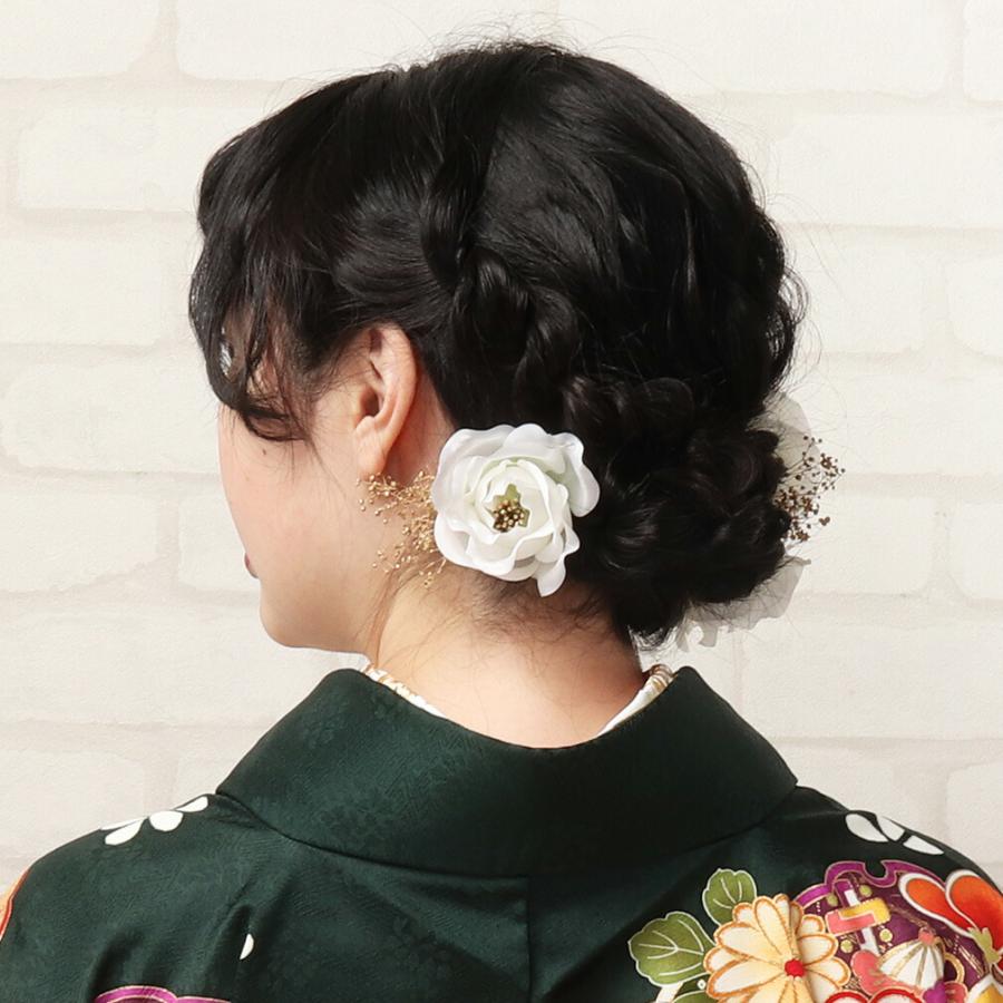 成人式髪飾り+首もとの衿 成人式 髪飾り レッドホワイト髪飾り 卒業式 結婚式 成人式髪