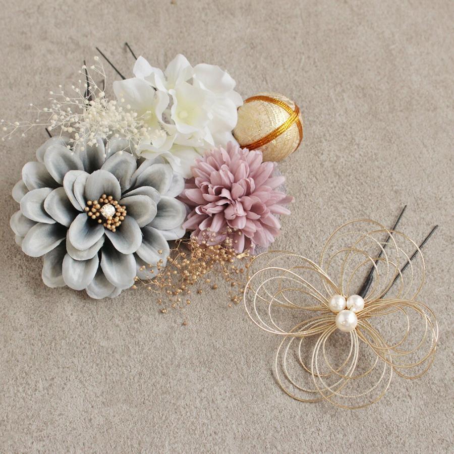 Kisste 成人式 振袖 髪飾り 成人式髪飾り 振袖髪飾り 袴 桃 灰