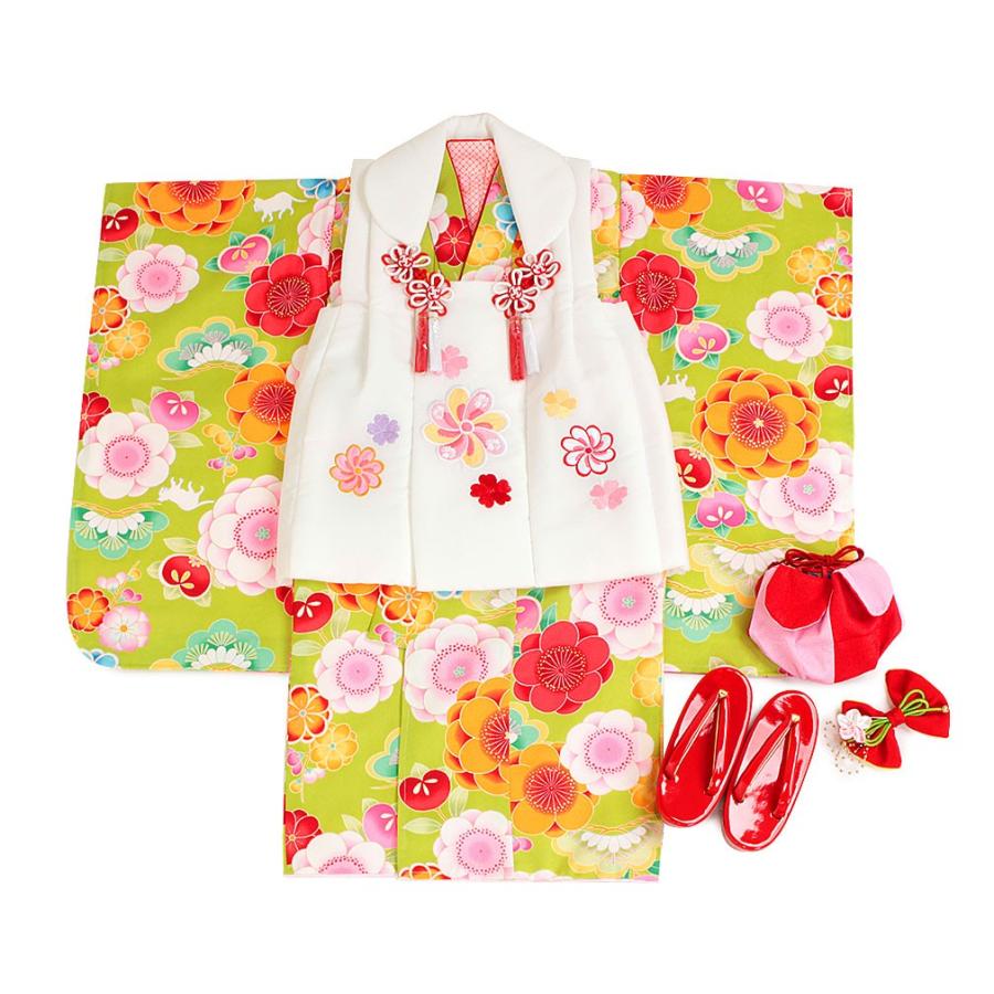 Kisste 七五三 着物 3歳 女の子 被布 セット 7点 黄色 赤 黒 花づくし