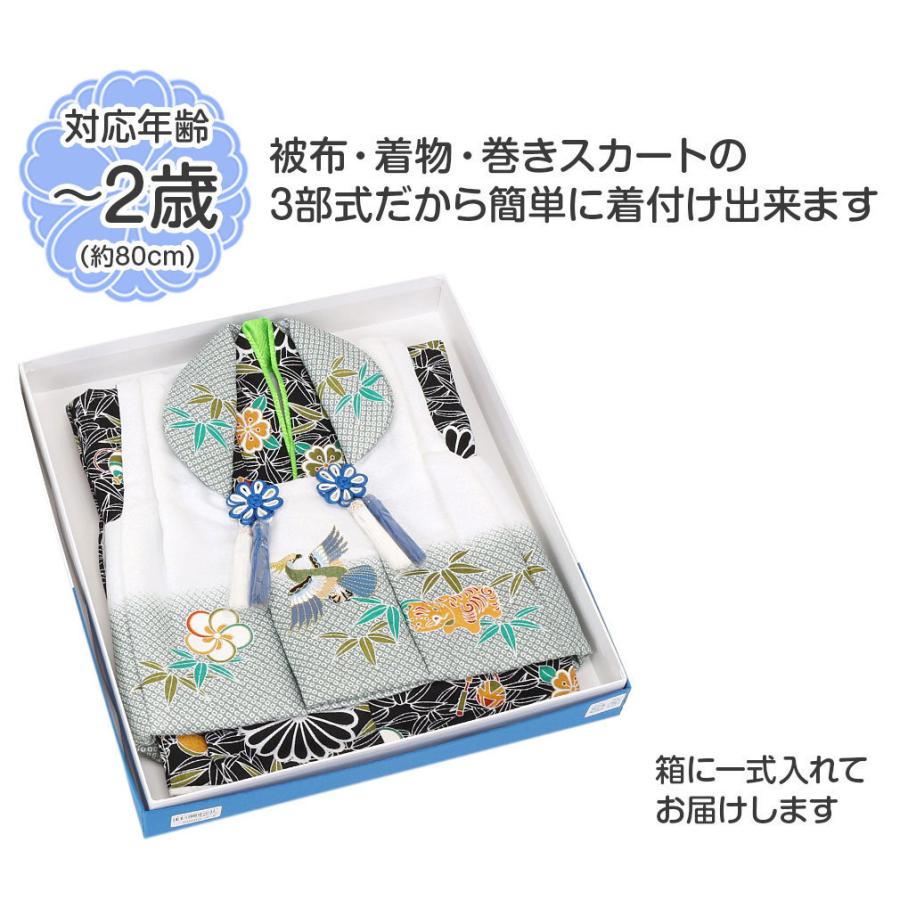 赤ちゃん 着物 0歳 1歳 2歳 男の子 二部式ベビー被布セット 白 カーキ 黒 古典玩具柄 鷹 8 6 こだわりきもの専門店kisste 通販 Yahoo ショッピング