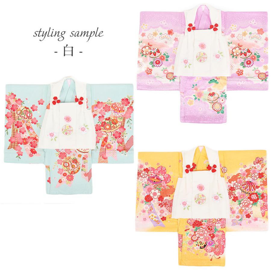 Kisste 七五三 3歳 被布コート 女の子 刺繍 単品 桃 白 鞠 着物