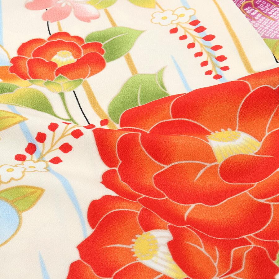 子供着物 紅型 花柄 金駒刺繍 オレンジ色 七五三 7歳 10歳 CK-7014 Kisste 七五三 着物 セット 7歳 女の子 生成り 椿 橘 七五三着物