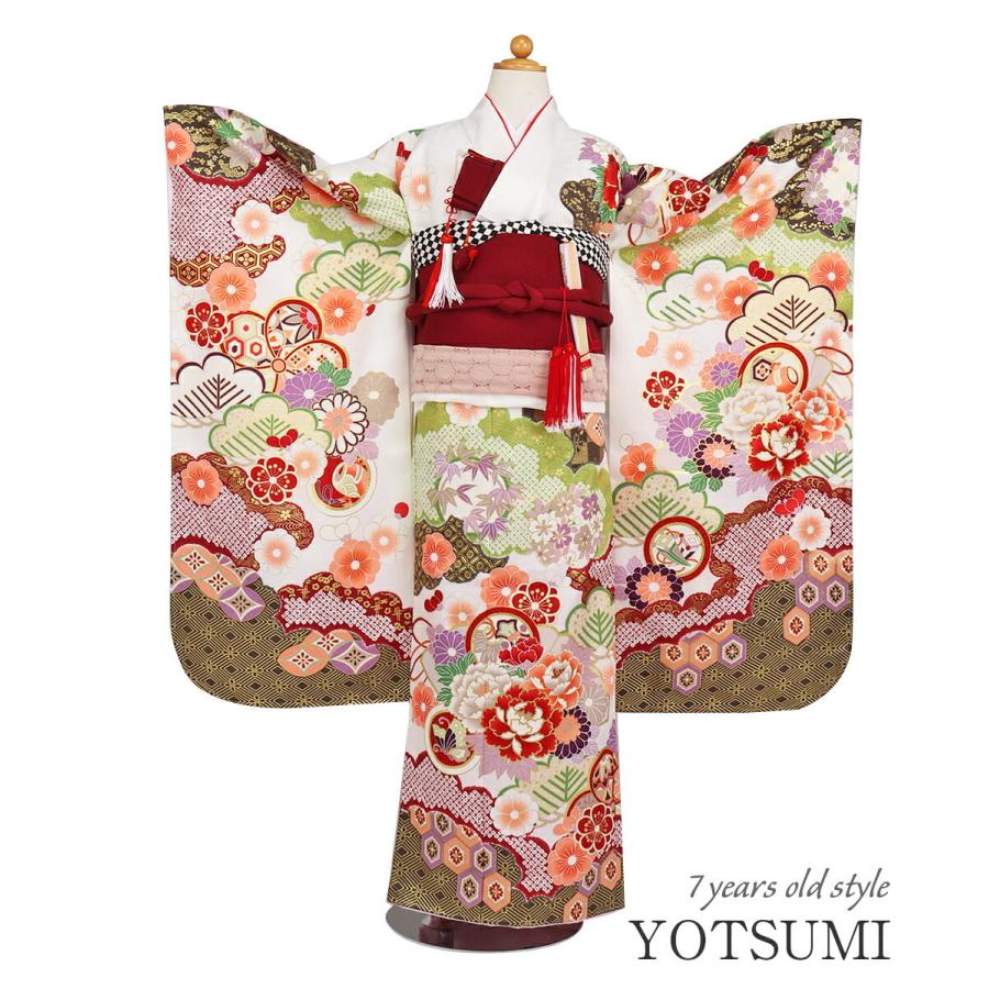 Kisste（キステ） 七五三 着物 セット 7歳 女の子 白 牡丹 吉祥紋様