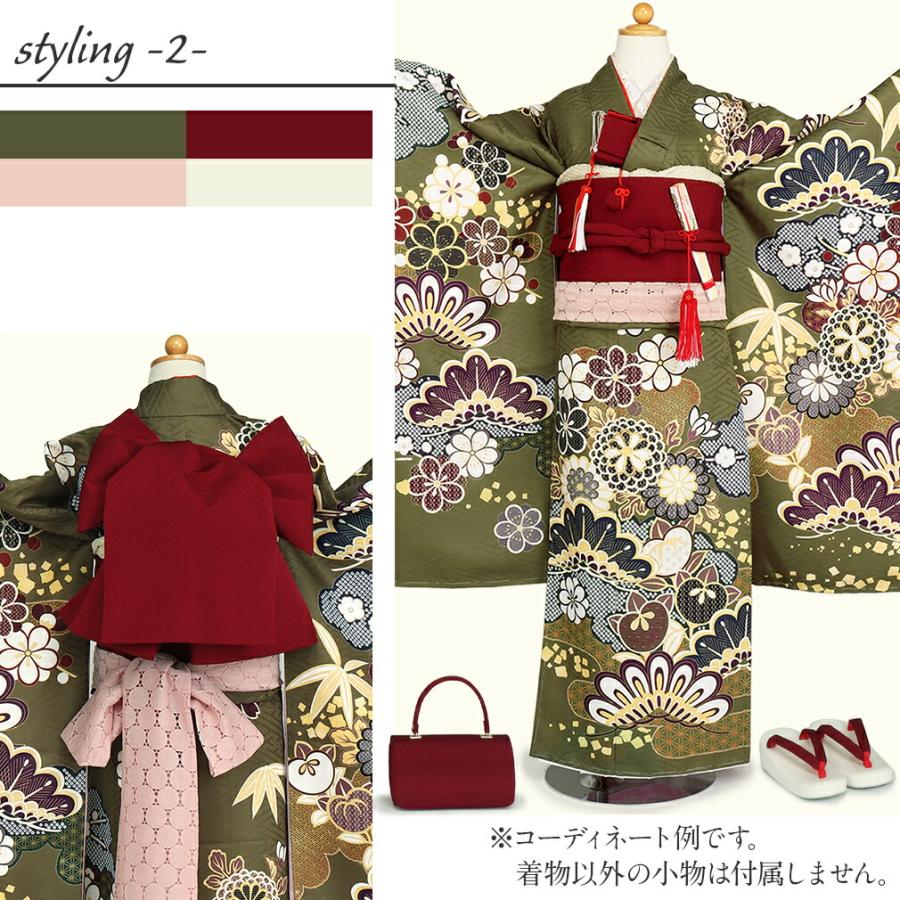 Kisste 七五三 着物 7歳 女の子 四つ身 鶯色 松竹梅 桜 橘