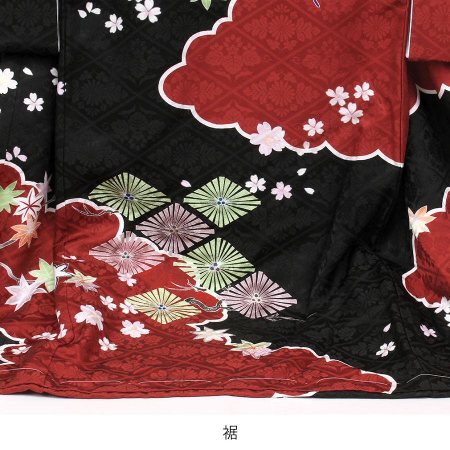 お宮参り　男児　着物　黒地 男の子のお宮参り産着 祝い着「黒 鷹、太鼓と車輪」熨斗目 の