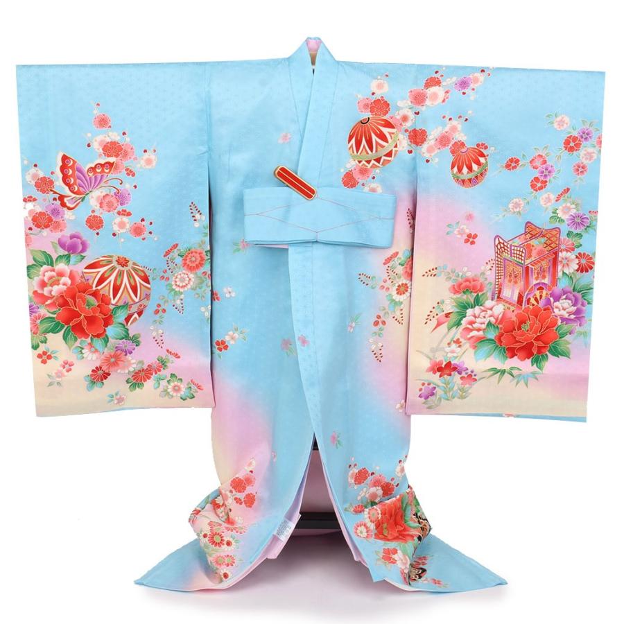 お宮参り 着物 女の子 服装 赤ちゃん 産着 掛け着 祝い着 初着 水色 牡丹に鞠 熨斗目 正絹 8 7 こだわりきもの専門店kisste 通販 Yahoo ショッピング