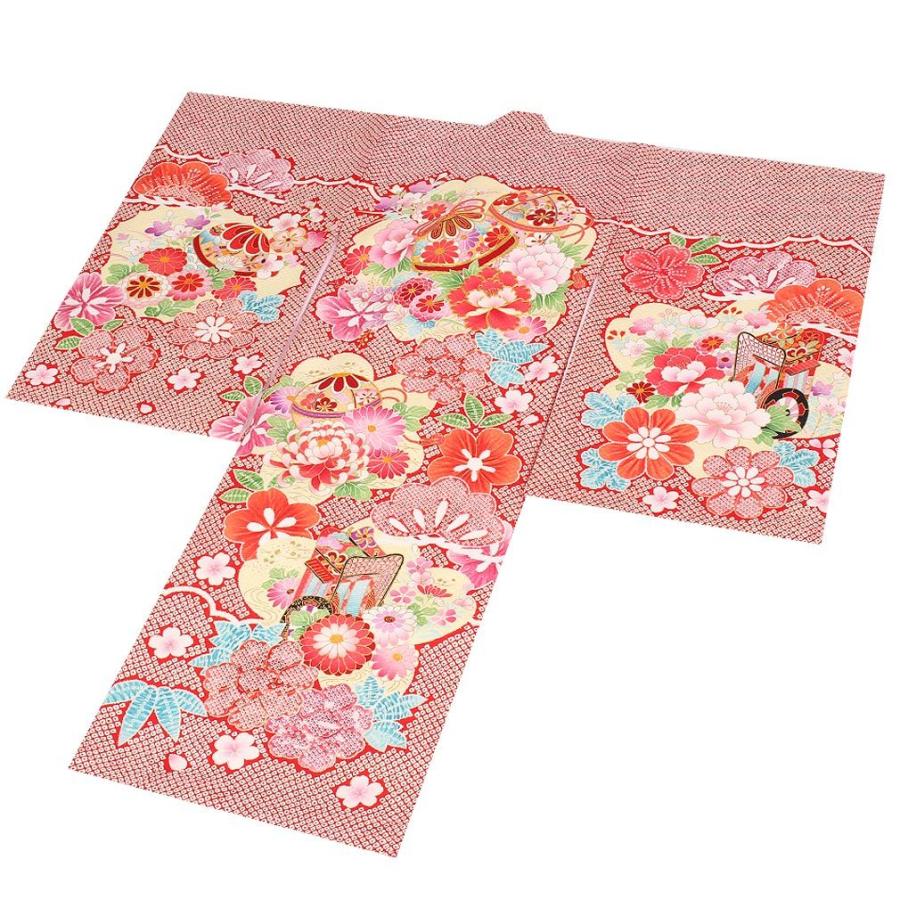 匿名！送料無料！ お宮参り 着物 女の子 服装 赤ちゃん 産着 掛け着 祝い着 初着 赤 鈴 鹿の子 正絹 【NAN9081902891】(32283円)