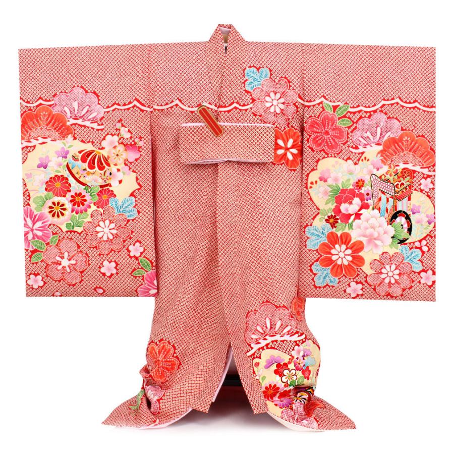 匿名！送料無料！ お宮参り 着物 女の子 服装 赤ちゃん 産着 掛け着 祝い着 初着 赤 鈴 鹿の子 正絹 【NAN9081902891】(32283円)