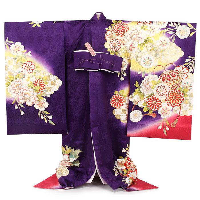 Kisste（キステ） お宮参り 着物 女の子 産着 紫 赤 鞠 万寿菊 牡丹