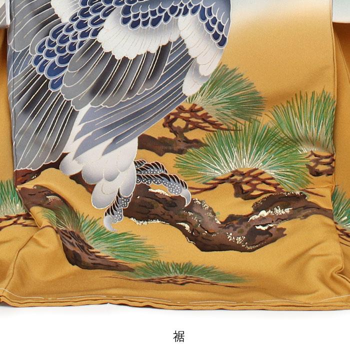 正絹　男児　高級産着　鷹　お襦袢付き Kisste お宮参り 着物 男の子 服装 赤ちゃん 産着 掛け着 祝い着