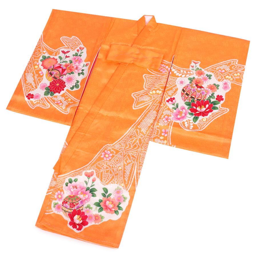 のしめ　オレンジ 花柄 お宮参り 着物 Kisste お宮参り 着物 女の子 服装 赤ちゃん 産着 掛け着 祝い着