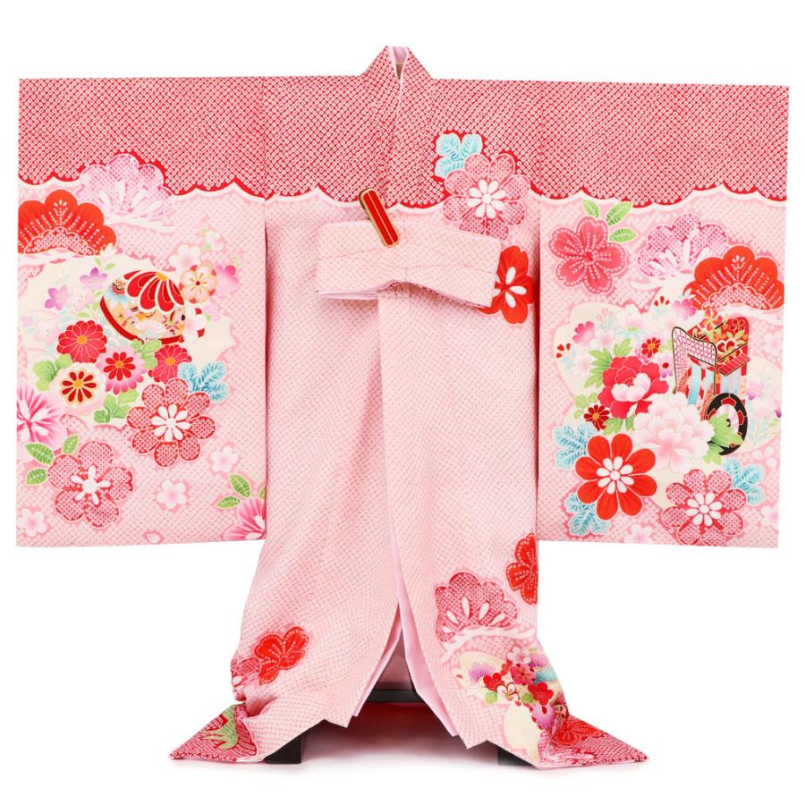 【中古品 】 お宮参り 着物 女の子 服装 赤ちゃん 産着 掛け着 祝い着 初着 赤 桃 鈴 牡丹 正絹 【KUE1006904846】(35792円)