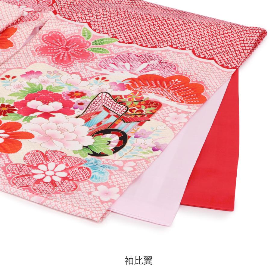 【中古品 】 お宮参り 着物 女の子 服装 赤ちゃん 産着 掛け着 祝い着 初着 赤 桃 鈴 牡丹 正絹 【KUE1006904846】(35792円)