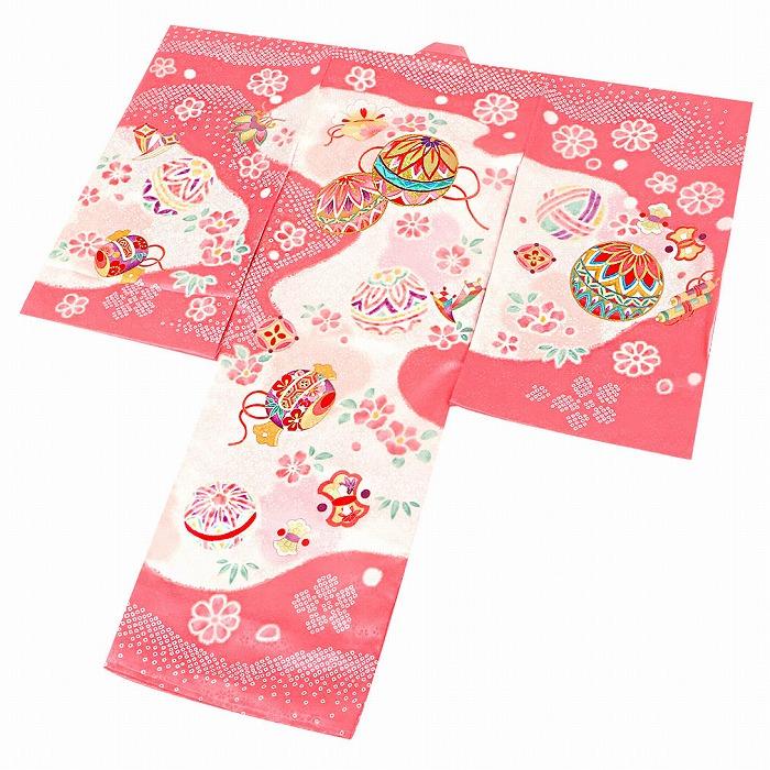 Kisste お宮参り 着物 女の子 産着 桃 ピンク 白 金 鞠 菊 桜