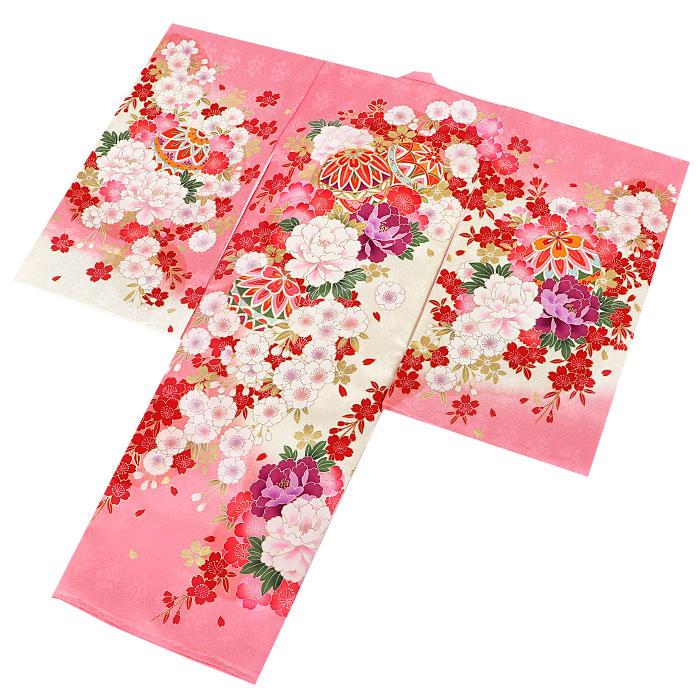 お宮参り 着物 女の子 産着 桃 ピンク 鞠 毬 牡丹 菊 桜 しだれ桜 正絹 友禅 金駒刺繍 金彩 新品_10