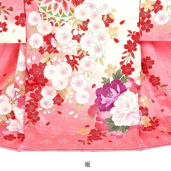 お宮参り 着物 女の子 産着 桃 ピンク 鞠 毬 牡丹 菊 桜 しだれ桜 正絹 友禅 金駒刺繍 金彩 新品_3