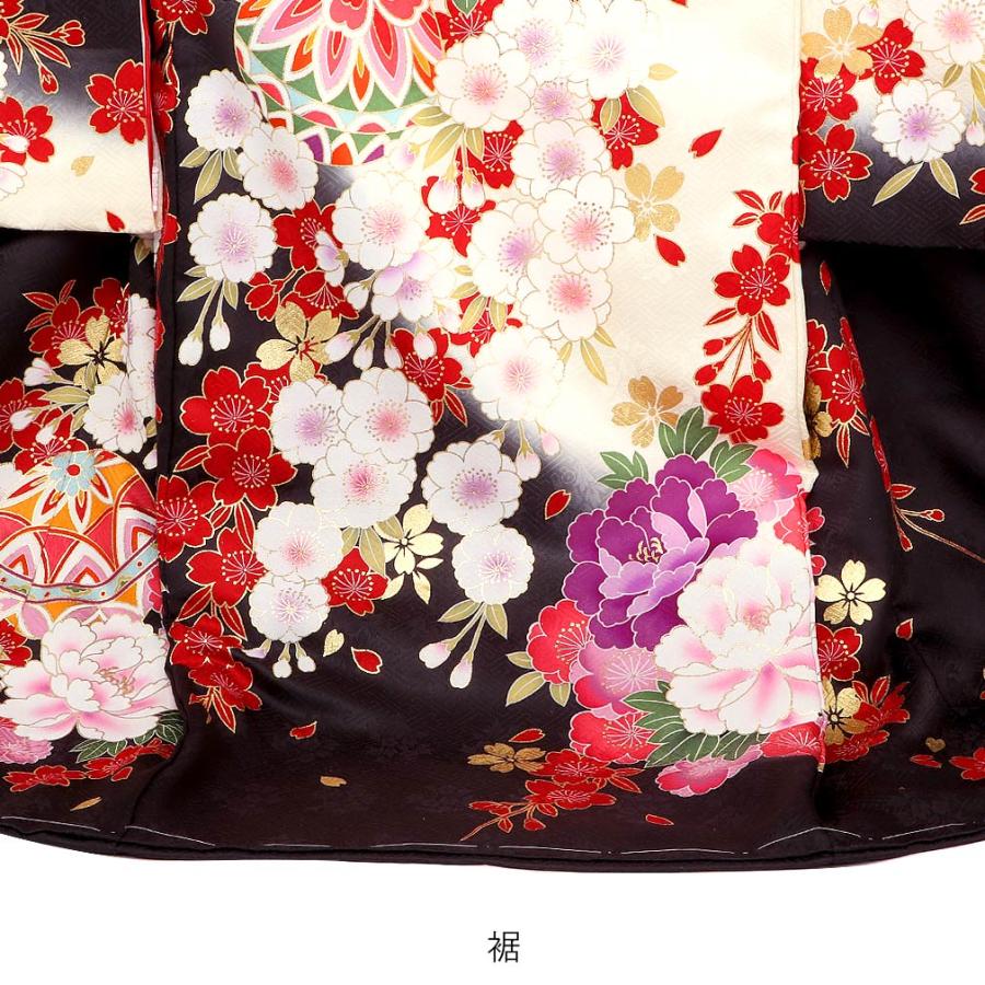 お宮参り 着物 女の子 服装 赤ちゃん 産着 掛け着 祝い着 初着 黒 鞠 牡丹 桜 正絹_3