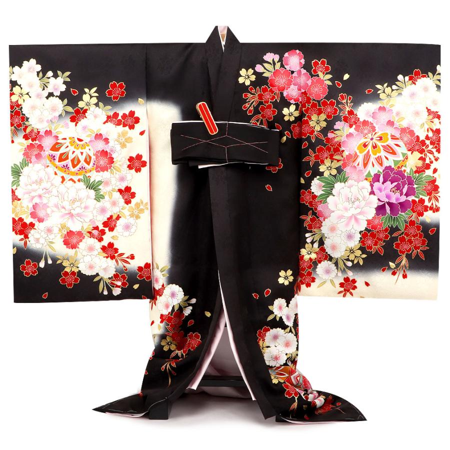 お宮参り 着物 女の子 服装 赤ちゃん 産着 掛け着 祝い着 初着 黒 鞠 牡丹 桜 正絹_4
