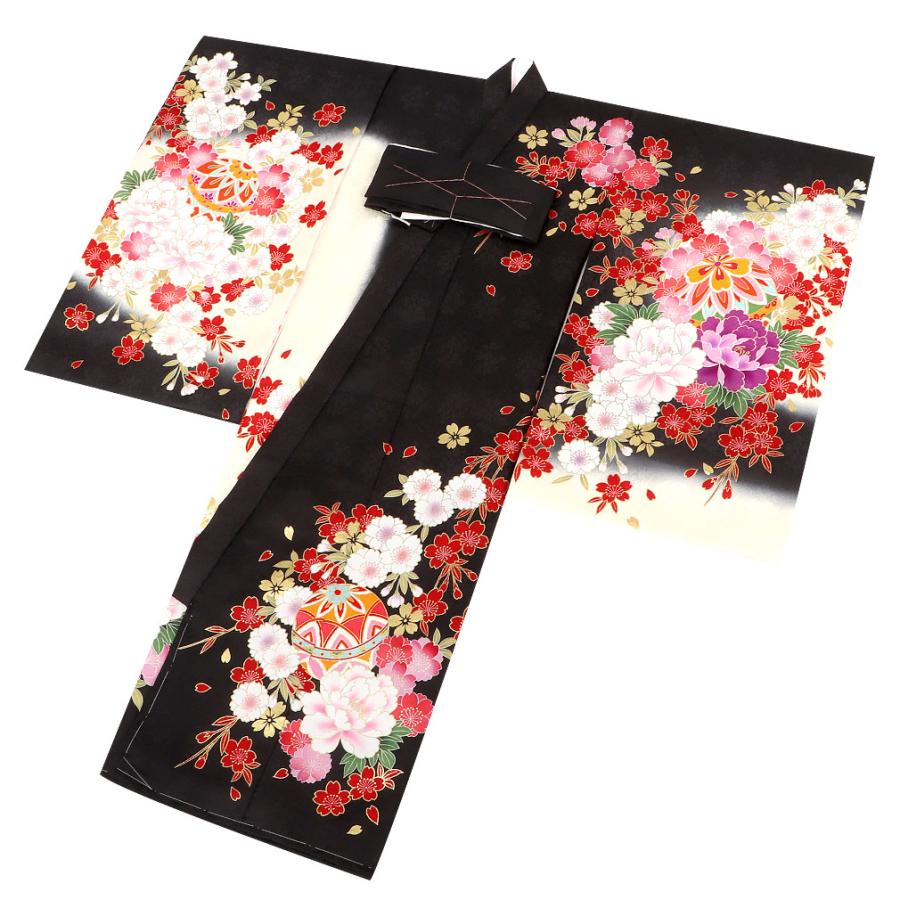 お宮参り 着物 女の子 服装 赤ちゃん 産着 掛け着 祝い着 初着 黒 鞠 牡丹 桜 正絹_9