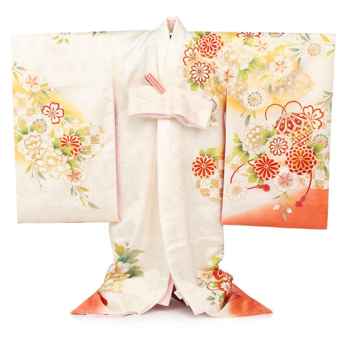 【新品】 正絹 日本製 特選京友禅 金駒刺繍 お宮参り 産着 ペールオレンジ お宮参り 女の子 着物 正絹 京友禅 金駒刺繍 日本製 赤ちゃんの