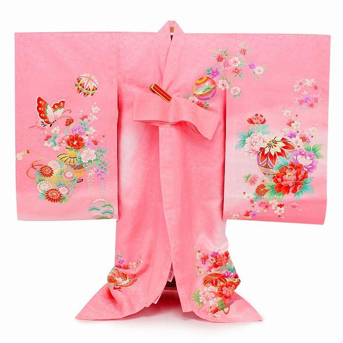 Kisste お宮参り 着物 女の子 産着 桃 牡丹 花籠 鞠 菊 正絹 Kisste お宮参り 着物 女の子 産着 桃 牡丹 花籠 鞠 菊 正絹
