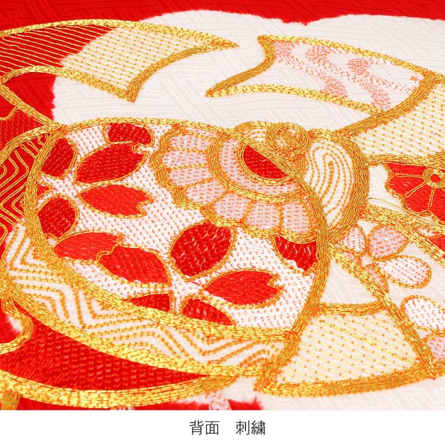 美品 桜に鞠模様 赤色 金駒刺繍 金彩 袷 正絹 着物 振袖・襦袢セット 08 409z16〇振袖 金彩 金駒刺繍 松 波 牡丹 菊 桜〇美品 成人式