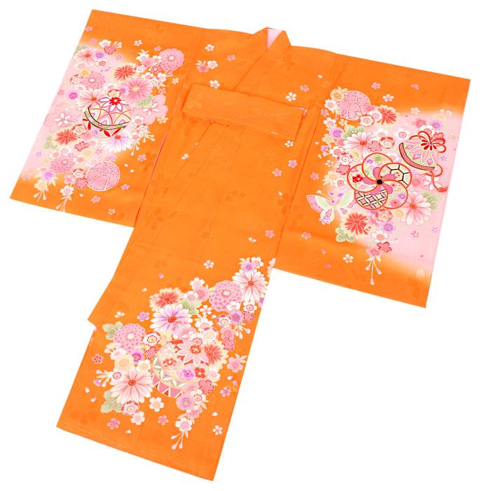 Kisste（キステ） お宮参り 着物 女の子 産着 橙 オレンジ 御所車 花車