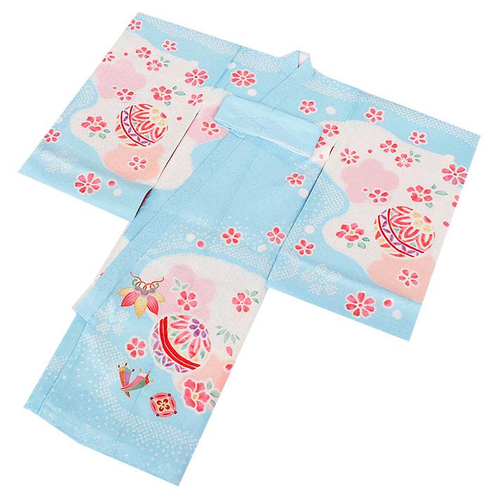 Kisste（キステ） お宮参り 着物 女の子 産着 水色 白 桃 鞠 宝尽くし