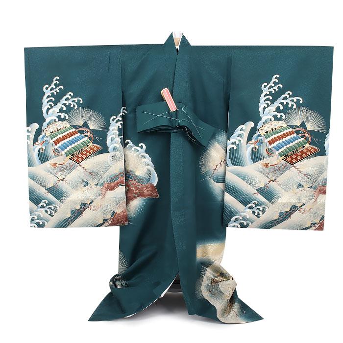 Kisste（キステ） お宮参り 着物 男の子 産着 青緑 緑 青 鷹 兜 小槌