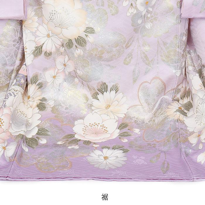 Kisste（キステ） お宮参り 着物 女の子 産着 藤色 銀 鞠 八重桜 牡丹