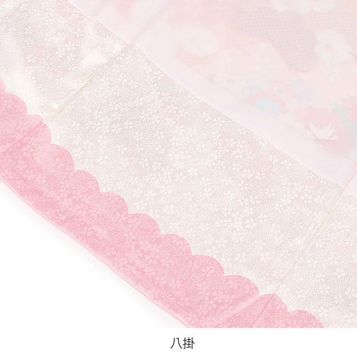 お宮参り 着物 女の子 産着 桃 ピンク 花車 万寿菊 桜 桃 橘 吉祥花 鹿の子 雪輪 吉祥紋 正絹 友禅 刺繍 金彩 新品_7