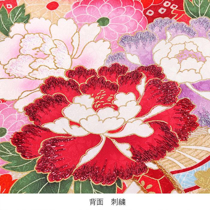 Kisste お宮参り 着物 女の子 産着 薄緑 花車 万寿菊 桜 桃 橘 吉祥花 鹿の子 雪輪 吉祥紋 正絹 友禅 刺繍 金彩 新品 ...