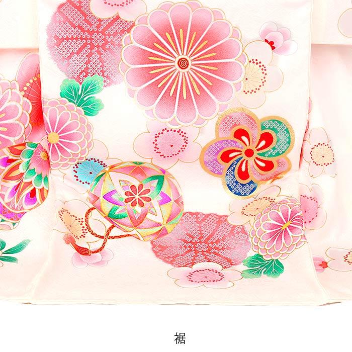 Kisste お宮参り 着物 女の子 産着 白 鞠 毬 ねじ梅 正絹 友禅