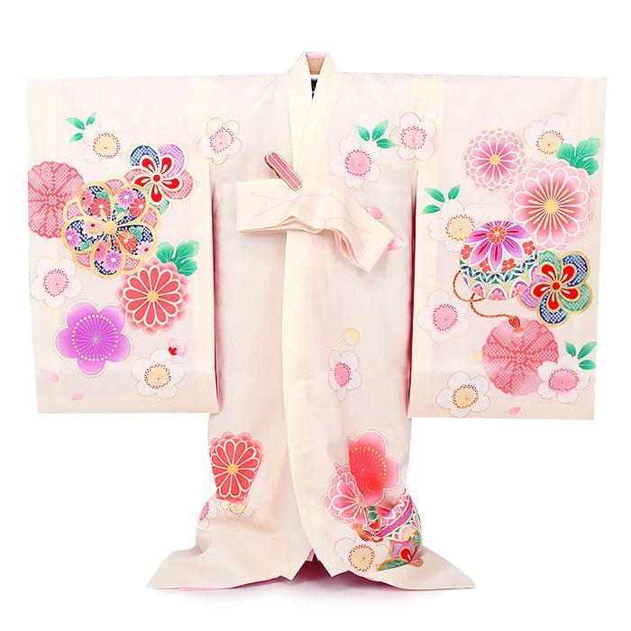 #10-118  正絹  女児  お宮参り  産着  きもの　鞠に御所車　ピンク 10-118 正絹 女児 お宮参り 産着 きもの 鞠に御所車 ピンク 高級