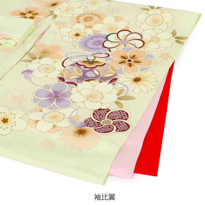 新品正絹産着（お祝着）最高級京友禅伝統多色染、刺繍、本金入り古典四季花鈴鶴古典文 Kisste お宮参り 着物 女の子 産着 淡黄緑 花車 桜 鈴 正絹 友禅