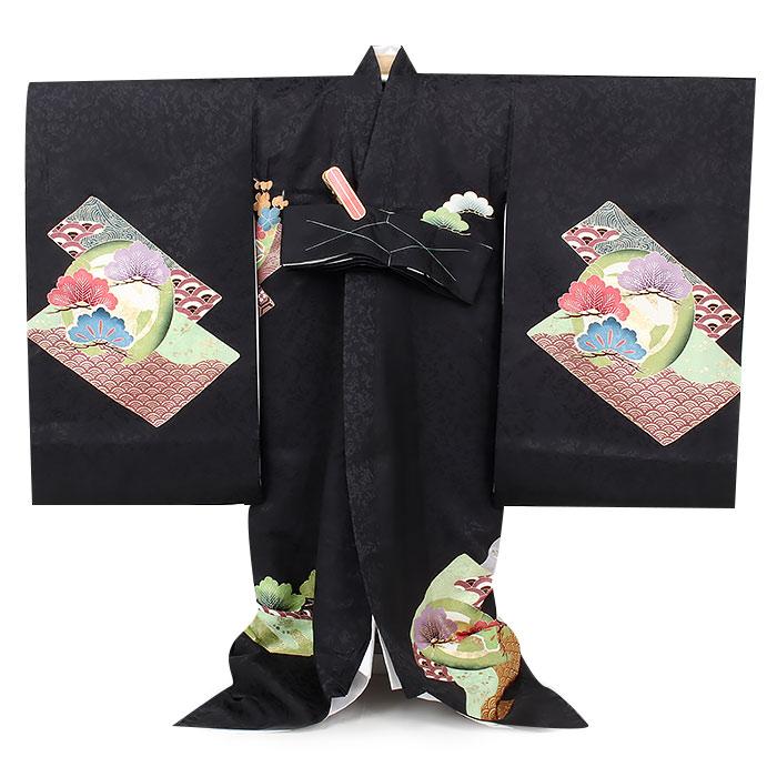お宮参り 着物 男の子 絹 正絹 掛け着 産着 黒 龍 竜 辰 宝尽くし 松 友禅 刺繍 手描き 新品_4