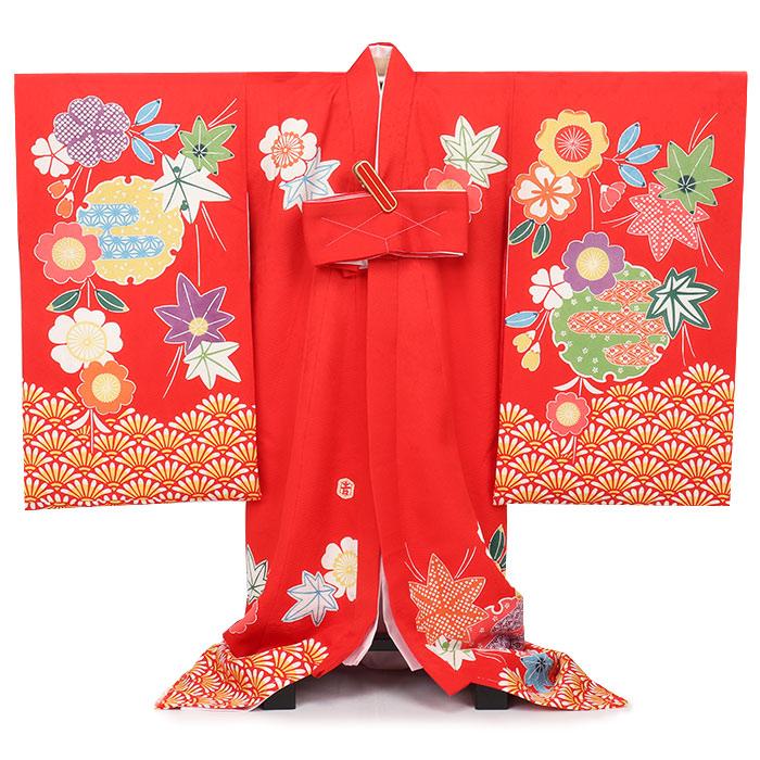 Kisste お宮参り 着物 女の子 産着 赤 梅 雪輪 桜 紅葉 菊青海 疋田