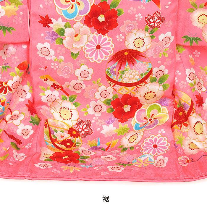 お宮参り 着物 女の子 産着 桃 赤 鞠 鈴 牡丹 兎 折鶴 牡丹 桜 玩具柄 正絹 友禅 金駒刺繍 金彩 新品 日本製_4