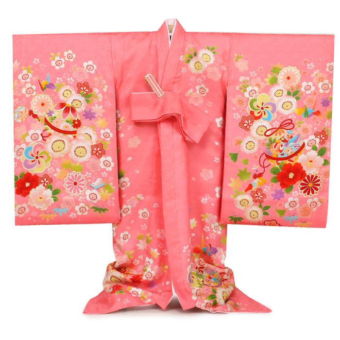 お宮参り 着物 女の子 産着 桃 赤 鞠 鈴 牡丹 兎 折鶴 牡丹 桜 玩具柄 正絹 友禅 金駒刺繍 金彩 新品 日本製_5