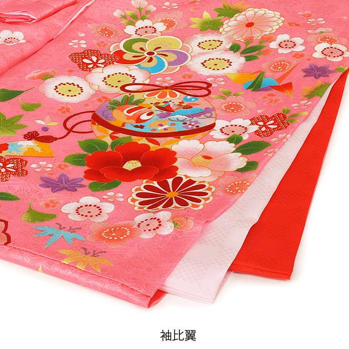 お宮参り 着物 女の子 産着 桃 赤 鞠 鈴 牡丹 兎 折鶴 牡丹 桜 玩具柄 正絹 友禅 金駒刺繍 金彩 新品 日本製_9