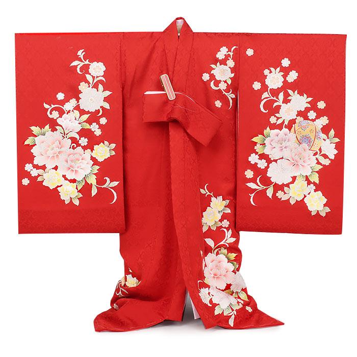 Kisste（キステ） お宮参り 着物 女の子 産着 赤 薄桃 牡丹 貝桶 鞠 桜 