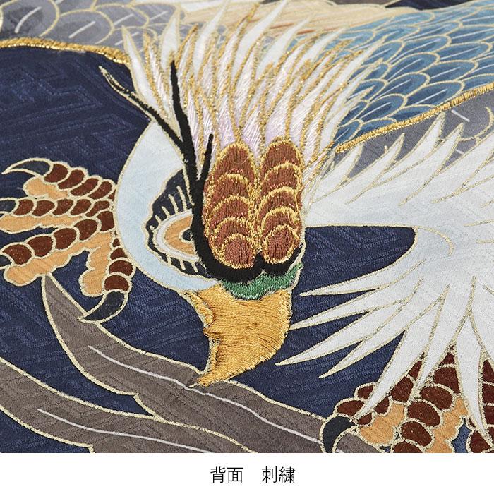 お宮参り 着物 男の子 絹 正絹 掛け着 産着 紺 青灰 鷹 兜 桐 松 竹