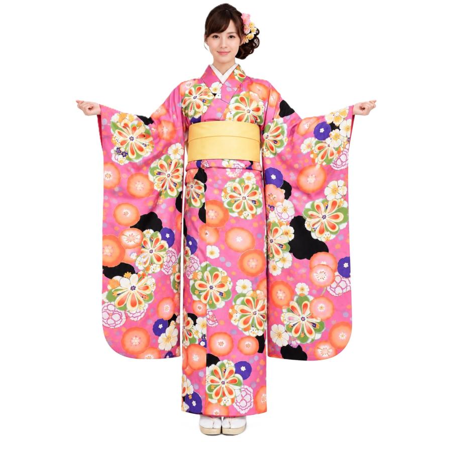 振袖 花ひめ 襦袢付き振袖 濃いピンク色 仕立上り 古典柄 振袖と長襦袢 