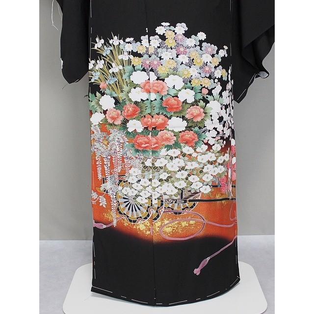 江戸褄 留袖 花柄の未仕立正絹江戸妻 当店在庫処分の黒留袖 古典柄の未