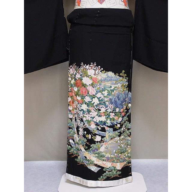 刺繍柄の正絹江戸妻 未仕立 江戸褄 正絹黒留袖 豪華な柄 在庫 刺繍柄の正絹江戸妻 未仕立 江戸褄 正絹黒留袖 豪華な柄 在庫