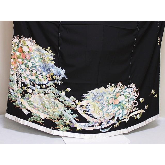 刺繍柄の正絹江戸妻 未仕立 江戸褄 正絹黒留袖 豪華な柄 在庫 刺繍柄の正絹江戸妻 未仕立 江戸褄 正絹黒留袖 豪華な柄 在庫
