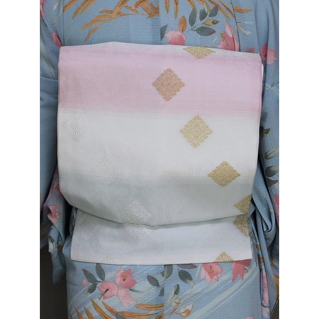 夏用名古屋帯 H0617-03 送料無料 日本製 白色の帯　お仕立て済　絹交織　西陣織　
