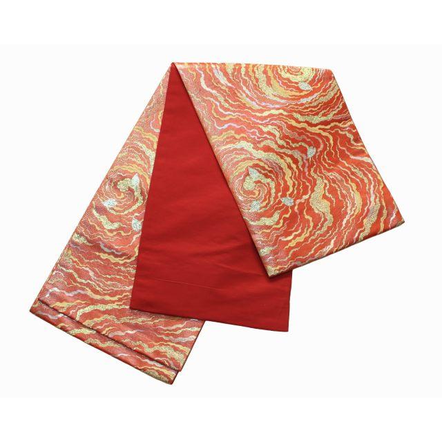 正絹七歳用袋帯 J0311-03 送料無料 少々難あり 朱赤色の祝い帯 七才用