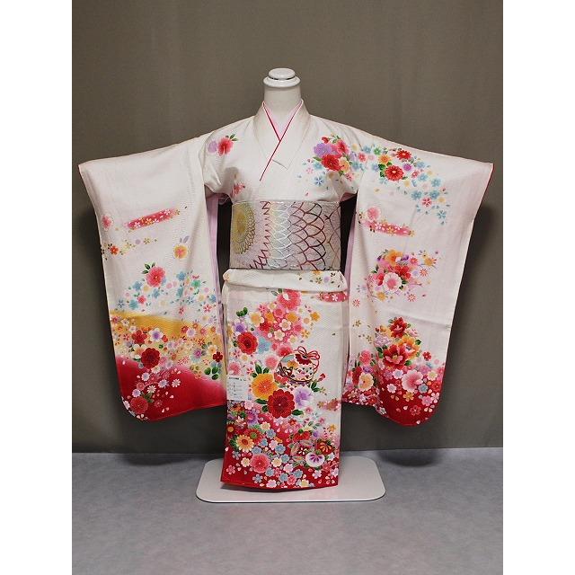 正絹四ツ身着物 Z3756 送料無料 日本製女児七歳用着物 七五三着物 女児